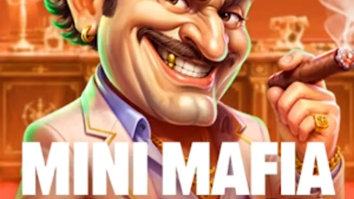 Tampilan visual slot Mini Mafia Megaways dengan tema kriminal dan kartun